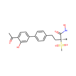 CC(=O)c1ccc(-c2ccc(CC[C@@](C)(C(=O)NO)S(C)(=O)=O)cc2)cc1O ZINC000169708188