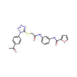 CC(=O)c1ccc(-n2nnnc2SCC(=O)Nc2cccc(NC(=O)c3ccco3)c2)cc1 ZINC000008828638
