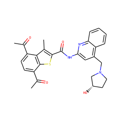 CC(=O)c1ccc(C(C)=O)c2c(C)c(C(=O)Nc3cc(CN4CC[C@H](O)C4)c4ccccc4n3)sc12 ZINC001772616355