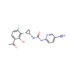 CC(=O)c1ccc(F)c([C@@H]2C[C@@H]2NC(=O)Nc2ccc(C#N)cn2)c1O ZINC000005833538