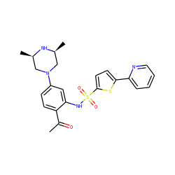 CC(=O)c1ccc(N2C[C@H](C)N[C@H](C)C2)cc1NS(=O)(=O)c1ccc(-c2ccccn2)s1 ZINC000029124679