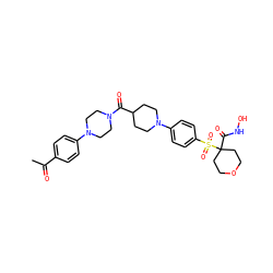CC(=O)c1ccc(N2CCN(C(=O)C3CCN(c4ccc(S(=O)(=O)C5(C(=O)NO)CCOCC5)cc4)CC3)CC2)cc1 ZINC000049777257