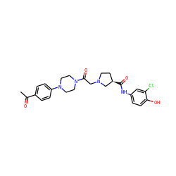 CC(=O)c1ccc(N2CCN(C(=O)CN3CC[C@@H](C(=O)Nc4ccc(O)c(Cl)c4)C3)CC2)cc1 ZINC000144969294