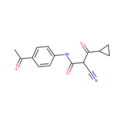 CC(=O)c1ccc(NC(=O)C(C#N)C(=O)C2CC2)cc1 ZINC000100785267