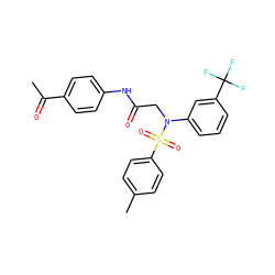 CC(=O)c1ccc(NC(=O)CN(c2cccc(C(F)(F)F)c2)S(=O)(=O)c2ccc(C)cc2)cc1 ZINC000653848752