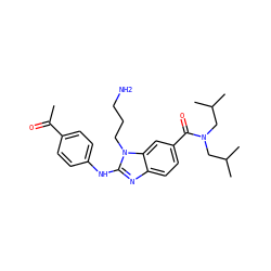 CC(=O)c1ccc(Nc2nc3ccc(C(=O)N(CC(C)C)CC(C)C)cc3n2CCCN)cc1 ZINC000028823759