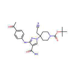 CC(=O)c1ccc(Nc2nn(C3(CC#N)CCN(C(=O)OC(C)(C)C)CC3)cc2C(N)=O)cc1 ZINC000220980981