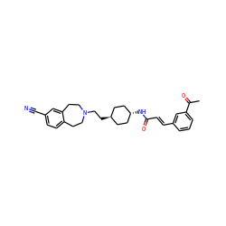 CC(=O)c1cccc(/C=C/C(=O)N[C@H]2CC[C@H](CCN3CCc4ccc(C#N)cc4CC3)CC2)c1 ZINC000253991660