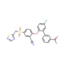 CC(=O)c1cccc(-c2cc(Cl)ccc2Oc2ccc(S(=O)(=O)Nc3ncns3)cc2C#N)c1 ZINC000095581246