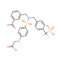 CC(=O)c1cccc(CN(Cc2ccc(C(F)(F)P(=O)(O)O)cc2)S(=O)(=O)c2ccc(OCC(=O)O)cc2)c1 ZINC000028528723