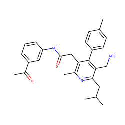 CC(=O)c1cccc(NC(=O)Cc2c(C)nc(CC(C)C)c(CN)c2-c2ccc(C)cc2)c1 ZINC000066157142