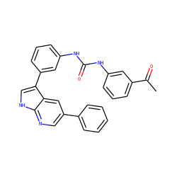 CC(=O)c1cccc(NC(=O)Nc2cccc(-c3c[nH]c4ncc(-c5ccccc5)cc34)c2)c1 ZINC000103257461