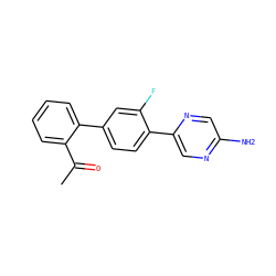 CC(=O)c1ccccc1-c1ccc(-c2cnc(N)cn2)c(F)c1 ZINC000224750244