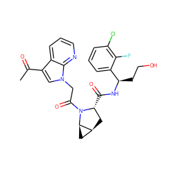 CC(=O)c1cn(CC(=O)N2[C@H](C(=O)N[C@H](CCO)c3cccc(Cl)c3F)C[C@H]3C[C@H]32)c2ncccc12 ZINC000473159073