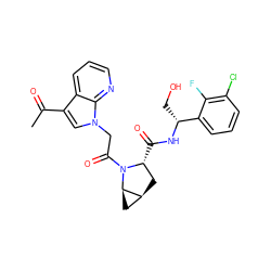 CC(=O)c1cn(CC(=O)N2[C@H](C(=O)N[C@H](CO)c3cccc(Cl)c3F)C[C@H]3C[C@H]32)c2ncccc12 ZINC000219205266