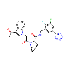 CC(=O)c1cn(CC(=O)N2[C@H](C(=O)NCc3cc(-c4nnn[nH]4)cc(Cl)c3F)C[C@H]3C[C@H]32)c2ccccc12 ZINC000148358910