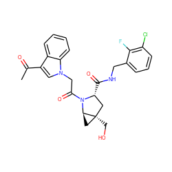 CC(=O)c1cn(CC(=O)N2[C@H](C(=O)NCc3cccc(Cl)c3F)C[C@@]3(CO)C[C@@H]23)c2ccccc12 ZINC000148318881