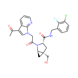 CC(=O)c1cn(CC(=O)N2[C@H](C(=O)NCc3cccc(Cl)c3F)C[C@@]3(CO)C[C@@H]23)c2ncccc12 ZINC000148041569