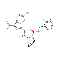 CC(=O)c1cn(CC(=O)N2[C@H](C(=O)NCc3cccc(Cl)c3F)C[C@H]3C[C@H]32)c2cc(O)ccc12 ZINC000147994206