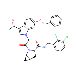 CC(=O)c1cn(CC(=O)N2[C@H](C(=O)NCc3cccc(Cl)c3F)C[C@H]3C[C@H]32)c2cc(OCc3ccccc3)ccc12 ZINC000147807148