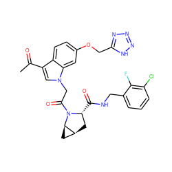 CC(=O)c1cn(CC(=O)N2[C@H](C(=O)NCc3cccc(Cl)c3F)C[C@H]3C[C@H]32)c2cc(OCc3nnn[nH]3)ccc12 ZINC000143923288