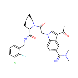 CC(=O)c1cn(CC(=O)N2[C@H](C(=O)NCc3cccc(Cl)c3F)C[C@H]3C[C@H]32)c2ccc(C(=N)N(C)C)cc12 ZINC000148282367