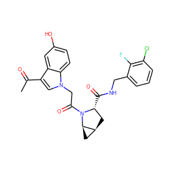 CC(=O)c1cn(CC(=O)N2[C@H](C(=O)NCc3cccc(Cl)c3F)C[C@H]3C[C@H]32)c2ccc(O)cc12 ZINC000147951354