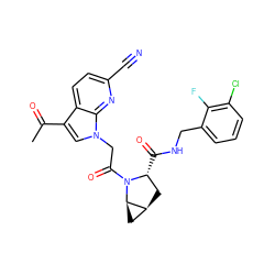 CC(=O)c1cn(CC(=O)N2[C@H](C(=O)NCc3cccc(Cl)c3F)C[C@H]3C[C@H]32)c2nc(C#N)ccc12 ZINC000148108182