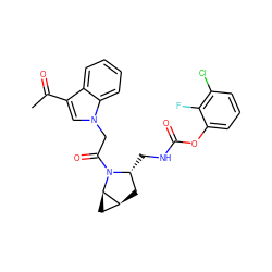 CC(=O)c1cn(CC(=O)N2[C@H](CNC(=O)Oc3cccc(Cl)c3F)C[C@H]3C[C@H]32)c2ccccc12 ZINC000143907485