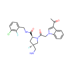 CC(=O)c1cn(CC(=O)N2C[C@@](F)(CN)C[C@H]2C(=O)NCc2cccc(Cl)c2F)c2ccccc12 ZINC000148133548