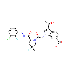 CC(=O)c1cn(CC(=O)N2C[C@](C)(F)C[C@H]2C(=O)NCc2cccc(Cl)c2F)c2cc(C(=O)O)ccc12 ZINC000147992998