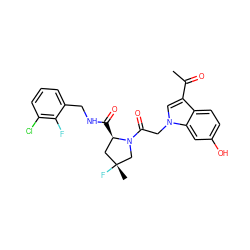 CC(=O)c1cn(CC(=O)N2C[C@](C)(F)C[C@H]2C(=O)NCc2cccc(Cl)c2F)c2cc(O)ccc12 ZINC000148157090