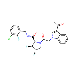 CC(=O)c1cn(CC(=O)N2C[C@H](F)[C@@H](F)[C@H]2C(=O)NCc2cccc(Cl)c2F)c2ccccc12 ZINC000147840185