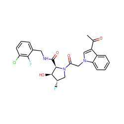 CC(=O)c1cn(CC(=O)N2C[C@H](F)[C@@H](O)[C@H]2C(=O)NCc2cccc(Cl)c2F)c2ccccc12 ZINC000473164990