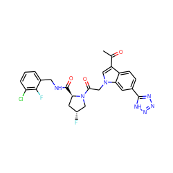 CC(=O)c1cn(CC(=O)N2C[C@H](F)C[C@H]2C(=O)NCc2cccc(Cl)c2F)c2cc(-c3nnn[nH]3)ccc12 ZINC000148105008
