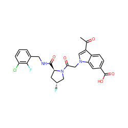 CC(=O)c1cn(CC(=O)N2C[C@H](F)C[C@H]2C(=O)NCc2cccc(Cl)c2F)c2cc(C(=O)O)ccc12 ZINC000148100375