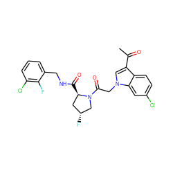 CC(=O)c1cn(CC(=O)N2C[C@H](F)C[C@H]2C(=O)NCc2cccc(Cl)c2F)c2cc(Cl)ccc12 ZINC000148060468