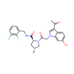 CC(=O)c1cn(CC(=O)N2C[C@H](F)C[C@H]2C(=O)NCc2cccc(Cl)c2F)c2cc(O)ccc12 ZINC000148027487