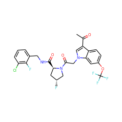 CC(=O)c1cn(CC(=O)N2C[C@H](F)C[C@H]2C(=O)NCc2cccc(Cl)c2F)c2cc(OC(F)(F)F)ccc12 ZINC000148221522