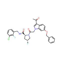 CC(=O)c1cn(CC(=O)N2C[C@H](F)C[C@H]2C(=O)NCc2cccc(Cl)c2F)c2cc(OCc3ccccc3)ccc12 ZINC000147991711