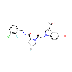 CC(=O)c1cn(CC(=O)N2C[C@H](F)C[C@H]2C(=O)NCc2cccc(Cl)c2F)c2ccc(O)cc12 ZINC000148157336