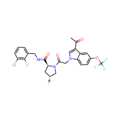 CC(=O)c1cn(CC(=O)N2C[C@H](F)C[C@H]2C(=O)NCc2cccc(Cl)c2F)c2ccc(OC(F)(F)F)cc12 ZINC000148317150