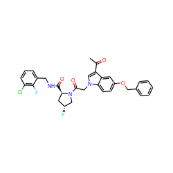 CC(=O)c1cn(CC(=O)N2C[C@H](F)C[C@H]2C(=O)NCc2cccc(Cl)c2F)c2ccc(OCc3ccccc3)cc12 ZINC000147823821