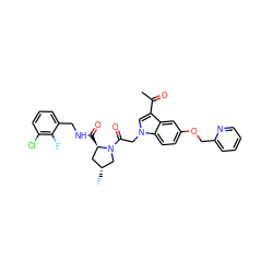 CC(=O)c1cn(CC(=O)N2C[C@H](F)C[C@H]2C(=O)NCc2cccc(Cl)c2F)c2ccc(OCc3ccccn3)cc12 ZINC000148099035