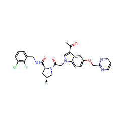 CC(=O)c1cn(CC(=O)N2C[C@H](F)C[C@H]2C(=O)NCc2cccc(Cl)c2F)c2ccc(OCc3ncccn3)cc12 ZINC000148139434