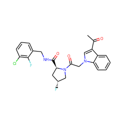 CC(=O)c1cn(CC(=O)N2C[C@H](F)C[C@H]2C(=O)NCc2cccc(Cl)c2F)c2ccccc12 ZINC000148165561