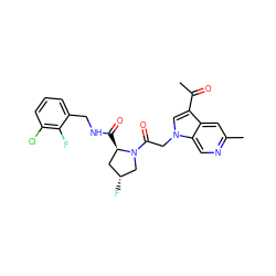 CC(=O)c1cn(CC(=O)N2C[C@H](F)C[C@H]2C(=O)NCc2cccc(Cl)c2F)c2cnc(C)cc12 ZINC000143989078