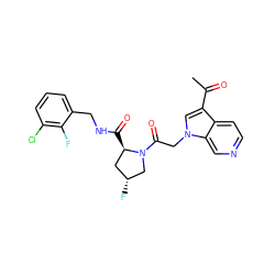 CC(=O)c1cn(CC(=O)N2C[C@H](F)C[C@H]2C(=O)NCc2cccc(Cl)c2F)c2cnccc12 ZINC000148348512