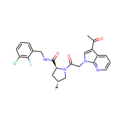 CC(=O)c1cn(CC(=O)N2C[C@H](F)C[C@H]2C(=O)NCc2cccc(Cl)c2F)c2ncccc12 ZINC000148169734
