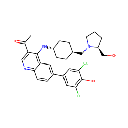 CC(=O)c1cnc2ccc(-c3cc(Cl)c(O)c(Cl)c3)cc2c1N[C@H]1CC[C@H](CN2CCC[C@H]2CO)CC1 ZINC000473179770